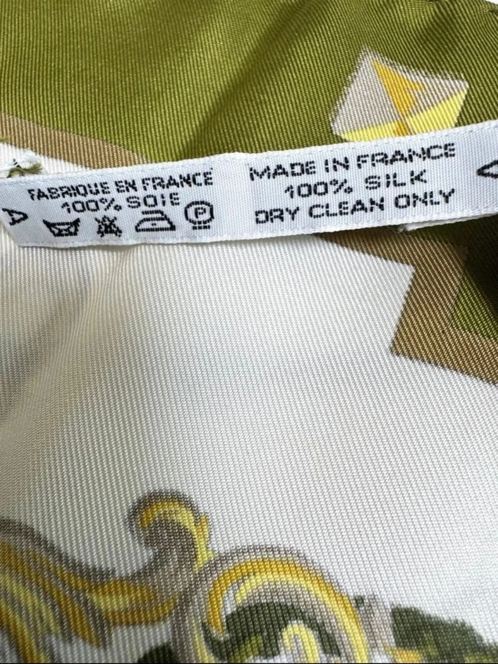 Hermes Olive Green White Gold Key Motif Silk Scarf